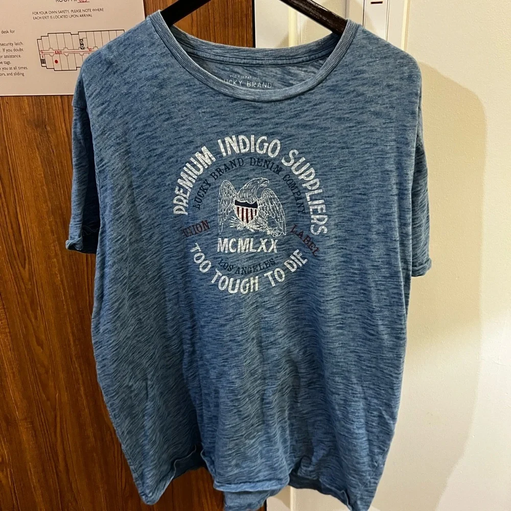 Lucky Brand Mens Sz XXL Graphic Print Too Tough To Die Blue T-Shirt